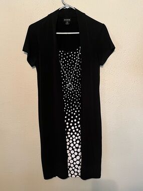Enfocus Studio Black Short Sleeve Cardigan Dress with Polka Dot Inset